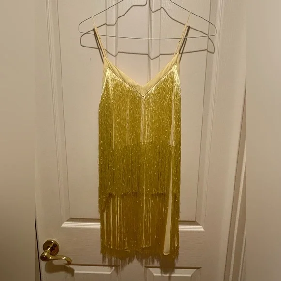 Zara yellow 2025 fringe dress